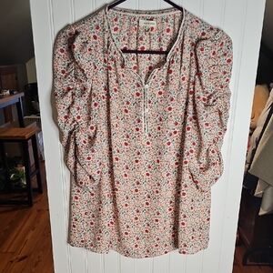 Max Studio Red Floral Puff-Sleeve Blouse